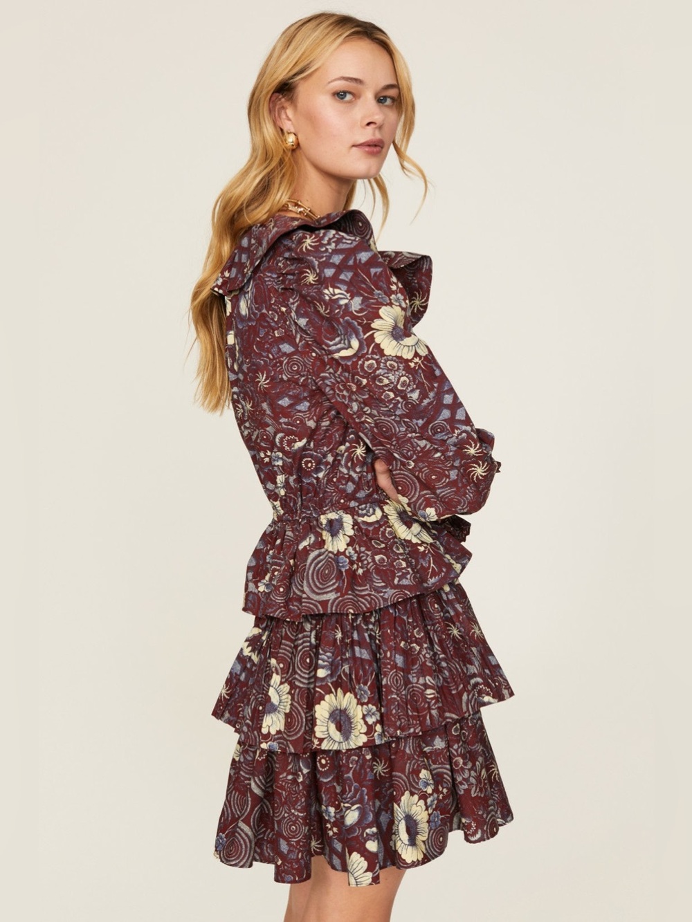 Ulla Johnson Lola Dress in Heliotrope - Plum Floral Ruffle Mini Dress